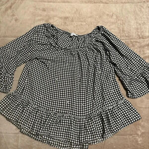 Fever Top Women Medium Black White Gingham Pearls